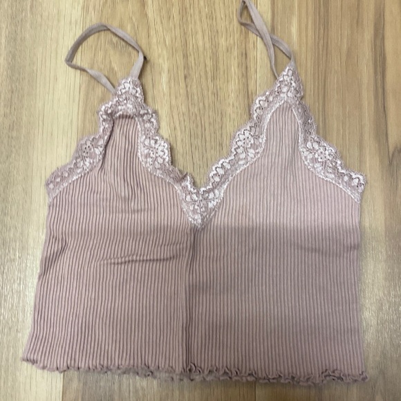 Lace/ ribbed tan top. Size xs - Picture 1 of 1